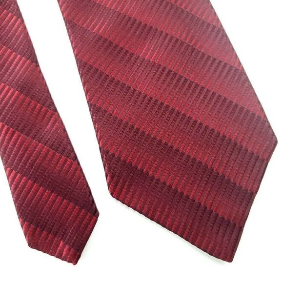 Savile Row Red Striped Woven Silk Tie Classic - Picture 1 of 6